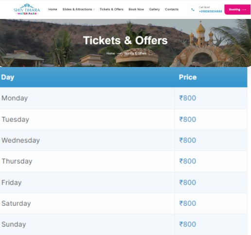 Shivdhara Water Park Ticket Price