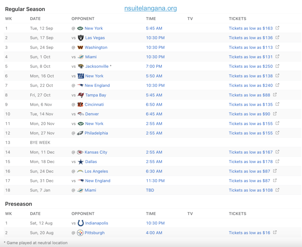 Printable 2023-2024 Buffalo Bills Schedule