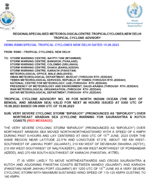 IMD Biparjoy Cyclone Notice  