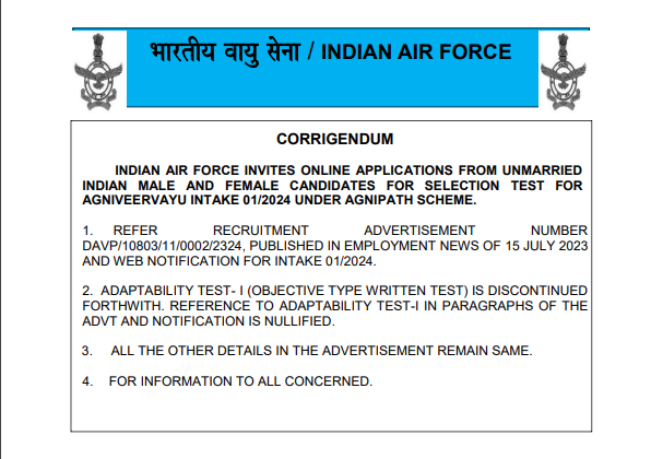 Indian Air Force Bharti Notice