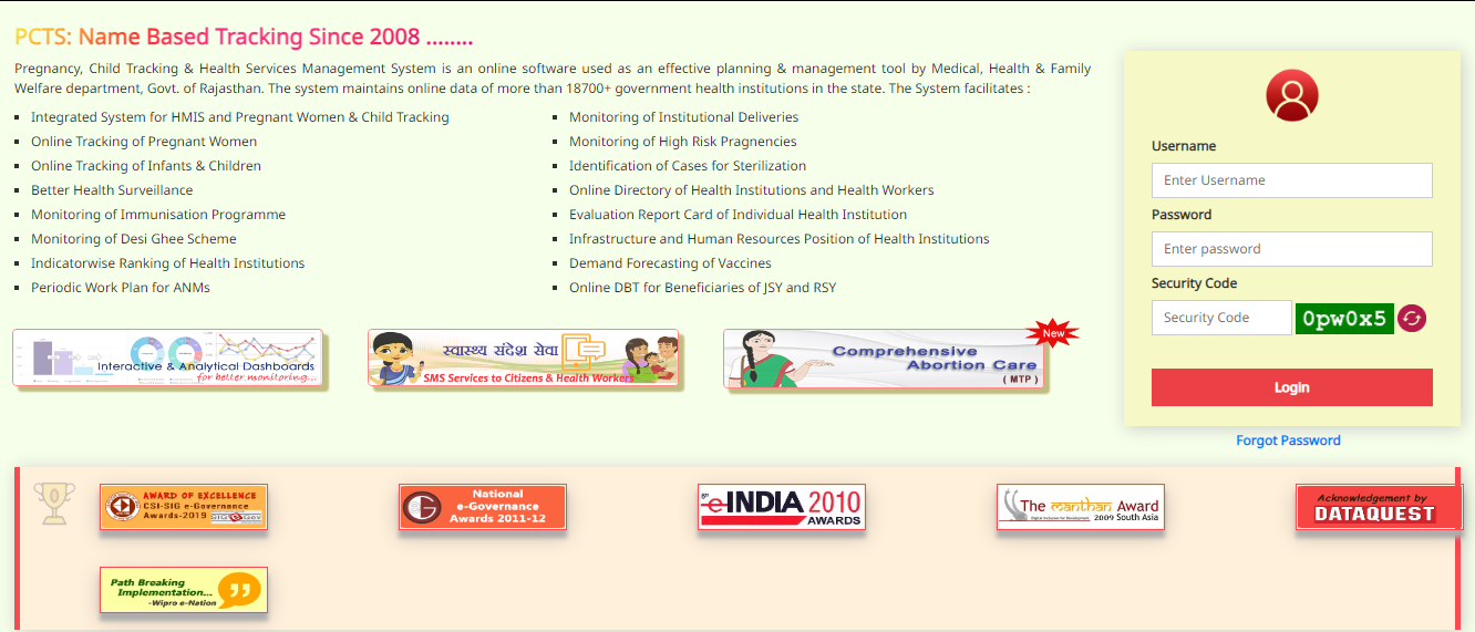 PCTS Raj health Portal