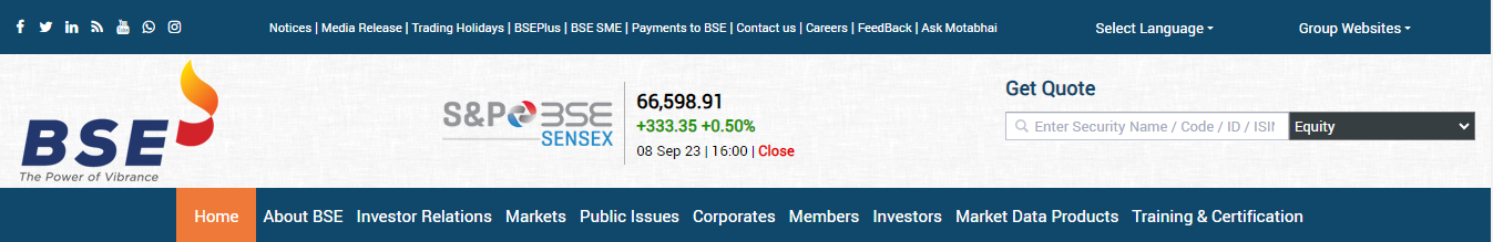 BSE India Official Website